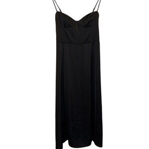Wilfred Black Dress smocked back size 2 slit front polyester Aritzia
